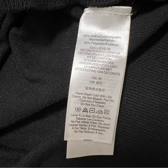 NWT DKNY Sequin Silver Bow Long Sleeves Round Neck Black Cotton Sweater Top M - Picture 10 of 12